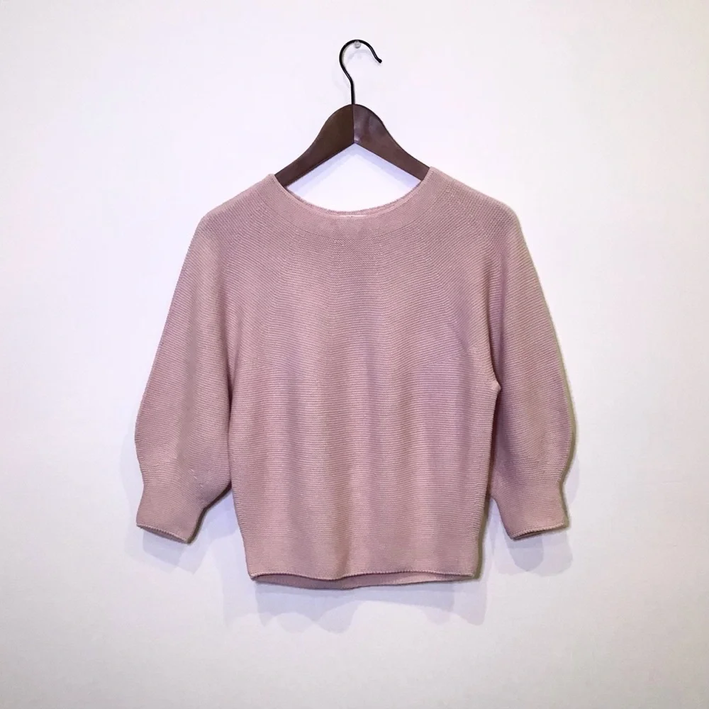 Uniqlo Dusty Pink Textured Knit Crewneck Sweater | Raglan Sleeve Pullover - Picture 2 of 10